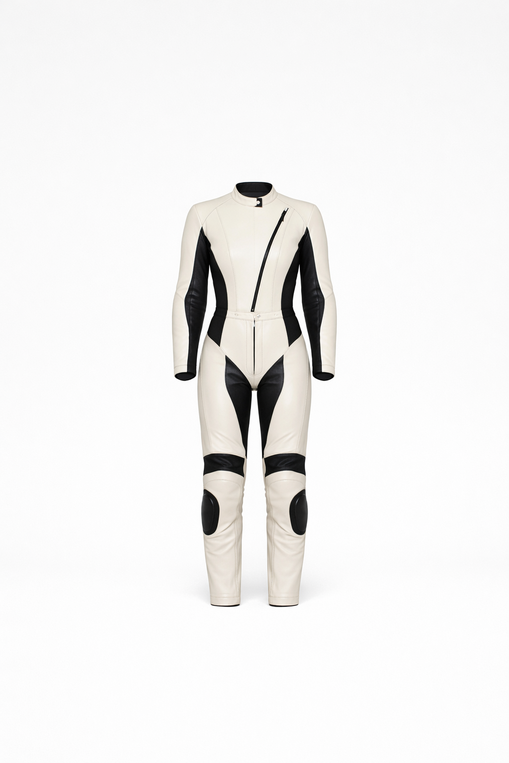 Women’s Bone White × Noir Black Leather Riding Suit