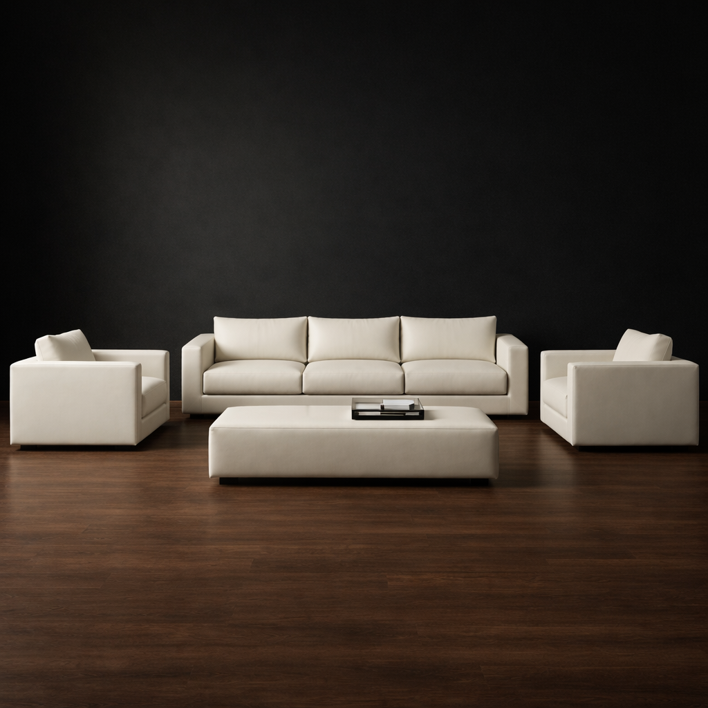 Bone White Leather Sofa Set