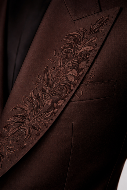 Men’s Espresso Brown Embroidered Suit