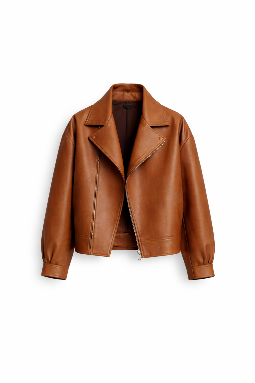 Men Oversized Cropped Fit Cinnamon Brown Leather Biker Jacket