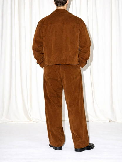 Men Oversized Suede Coord Set Deep Cocoa Brown