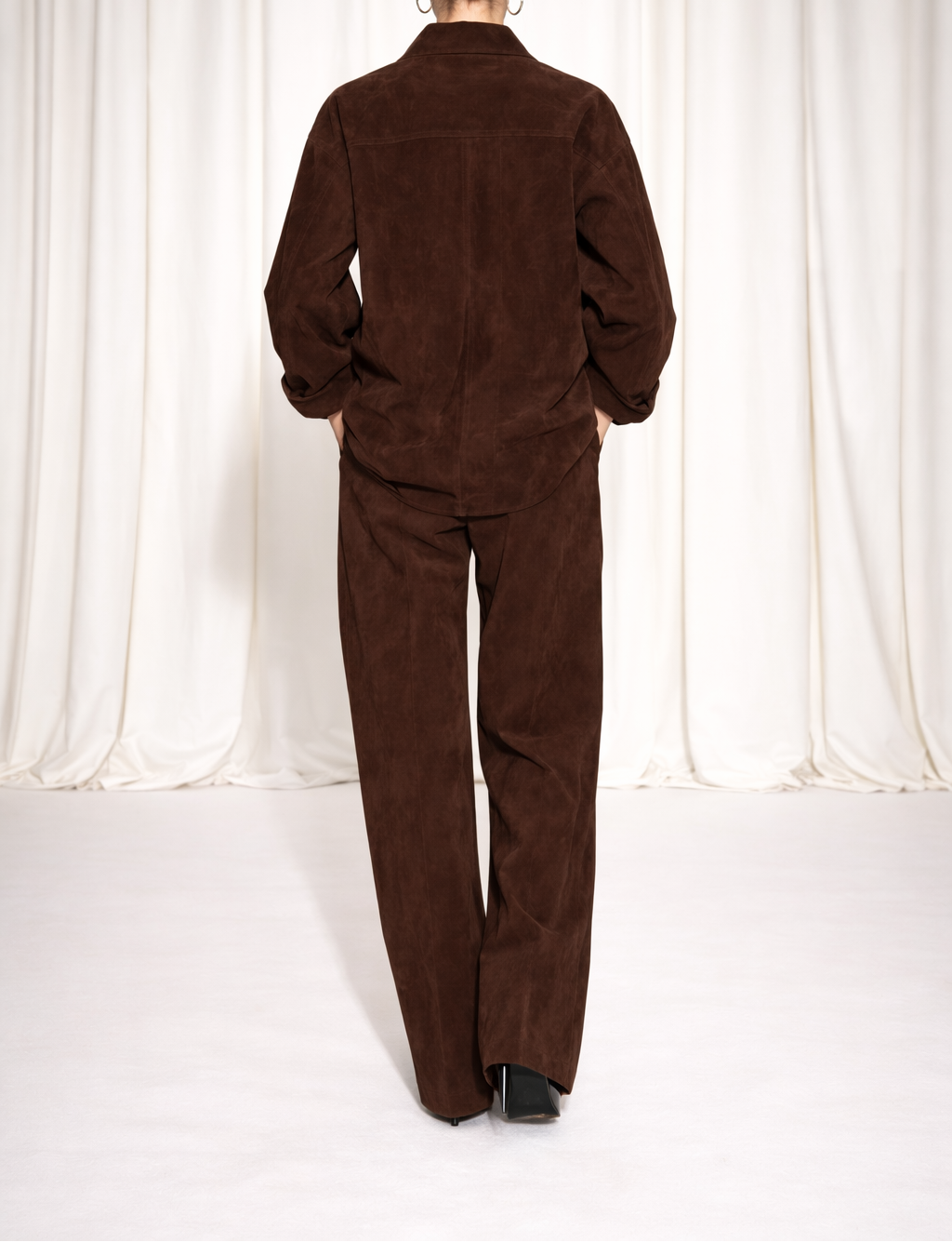 Women Oversized Suede Coord Set Deep Espresso Brown