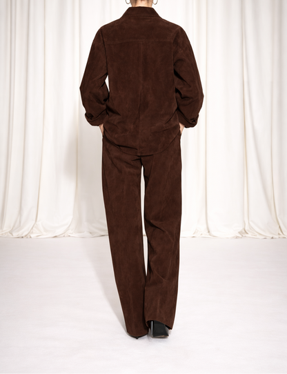 Women Oversized Suede Coord Set Deep Espresso Brown