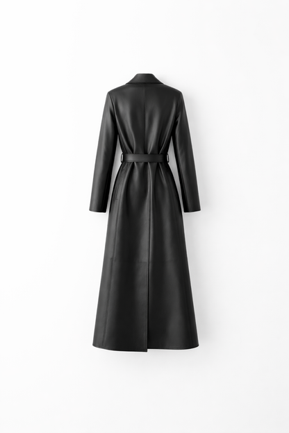 Women Black Lambskin Leather Trench Coat