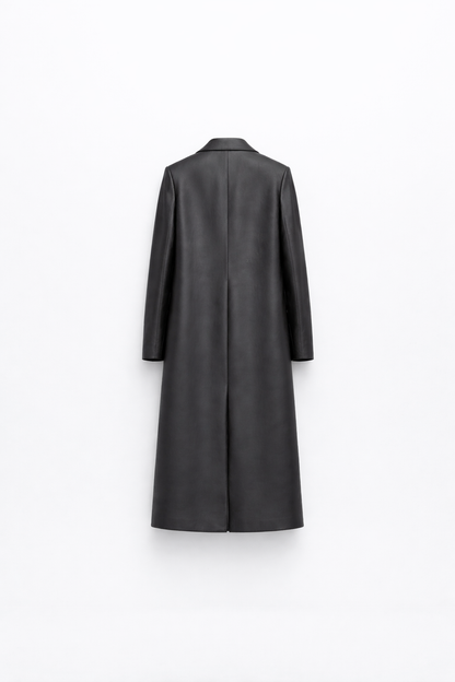 Men’s Charcoal Smoke Leather Overcoat