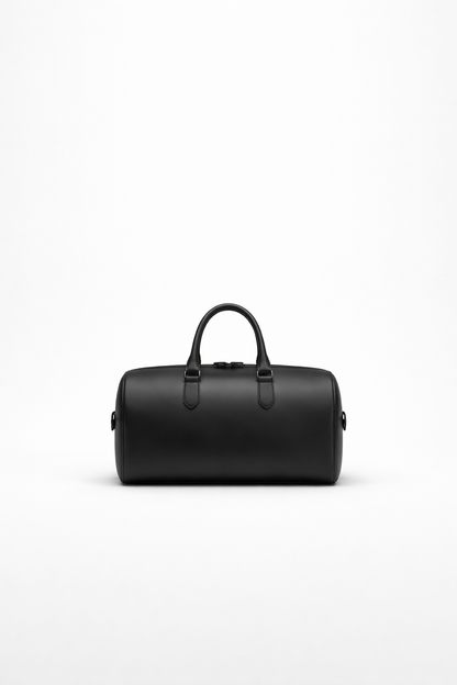 Matte Black Box Calf Leather Duffle Bag