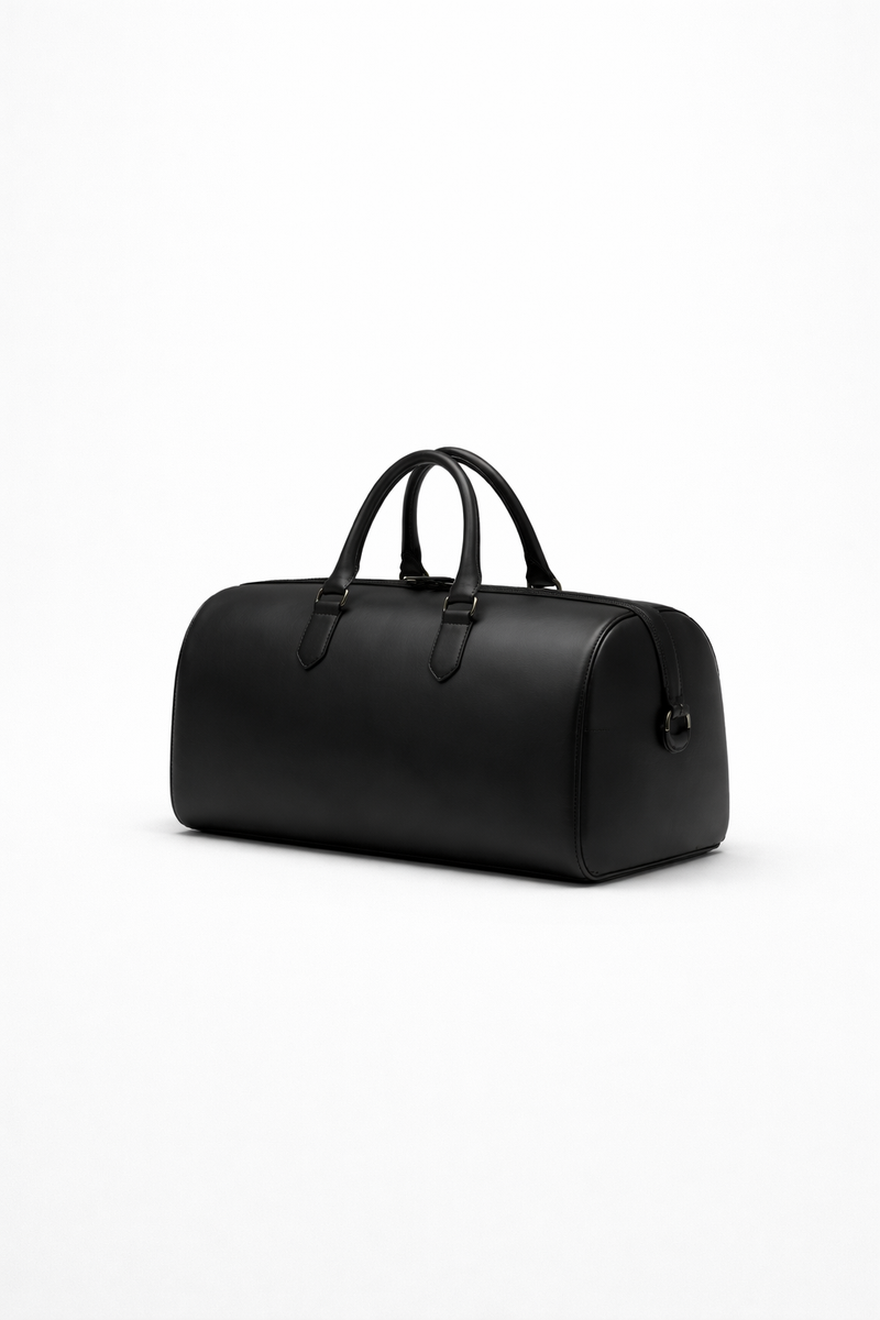 Matte Black Box Calf Leather Duffle Bag