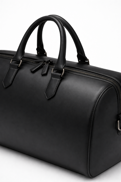 Matte Black Box Calf Leather Duffle Bag