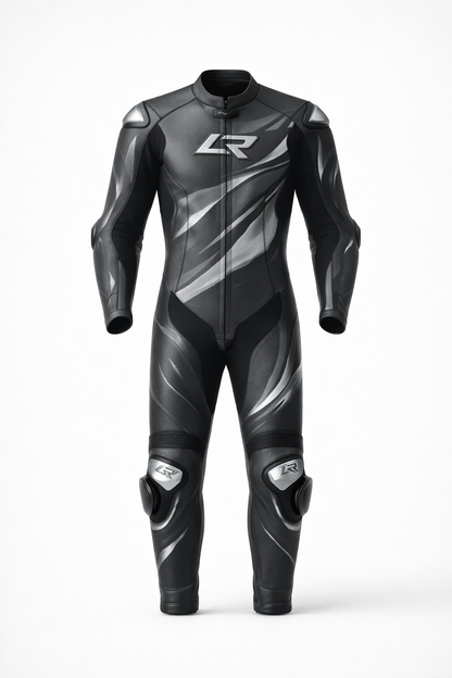 Luxury Leather Motorcycle Race Suit in Graphite | CE Armored