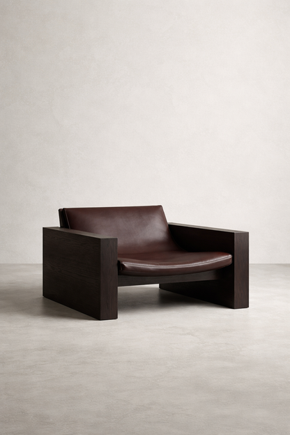 Luxury Leather & Solid Oak Lounge Chair
