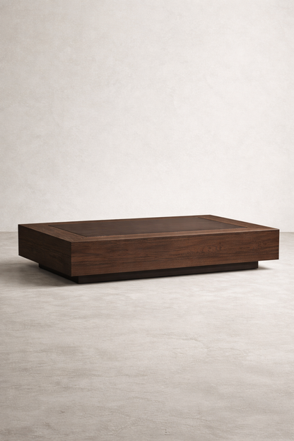 Luxury Walnut Wood & Leather Coffee Table