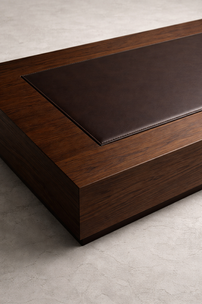 Luxury Walnut Wood & Leather Coffee Table