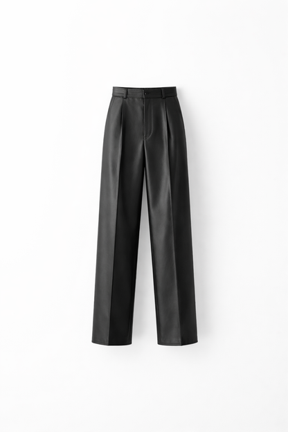 Women Black Lambskin Leather Tailored Trousers
