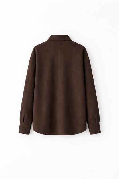 Women Dark Brown Suede Shirt Jacket
