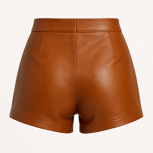 High-Waisted Brown Leather Shorts for Women – Sleek Tailored Fit
