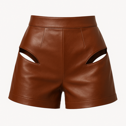 High-Rise Cutout Leather Shorts – Espresso Brown