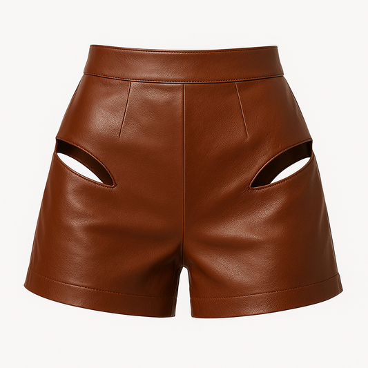 High-Rise Cutout Leather Shorts – Espresso Brown