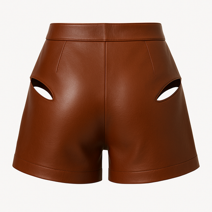 High-Rise Cutout Leather Shorts – Espresso Brown