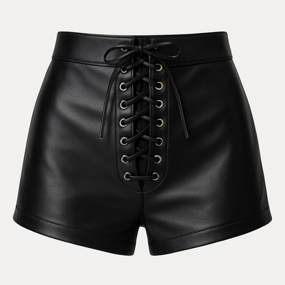Front Lace-Up Leather Shorts – Jet Black
