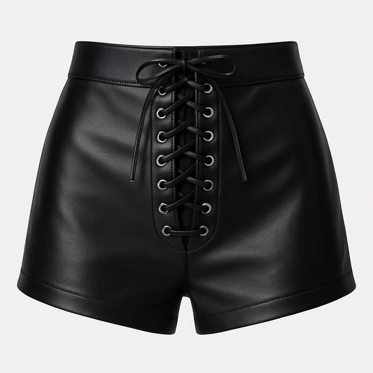 Front Lace-Up Leather Shorts – Jet Black