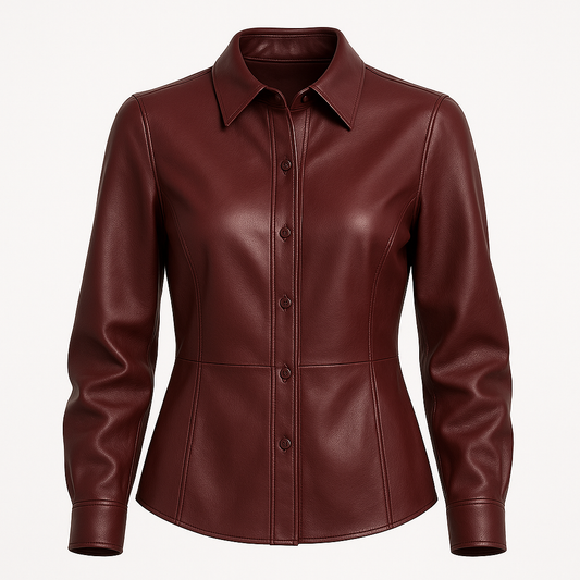 Women's Classic Burgundy Leather Button-Down Shirt