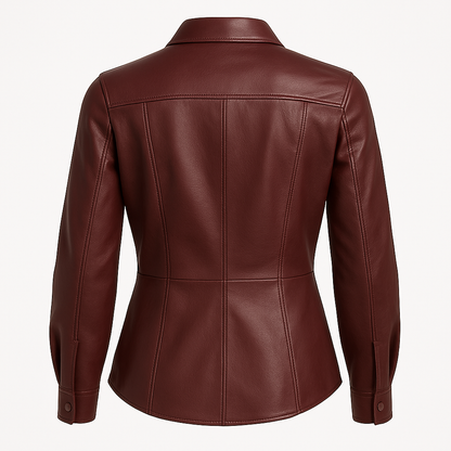 Women's Classic Burgundy Leather Button-Down Shirt