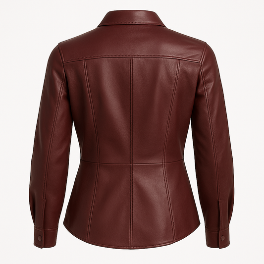 Women's Classic Burgundy Leather Button-Down Shirt