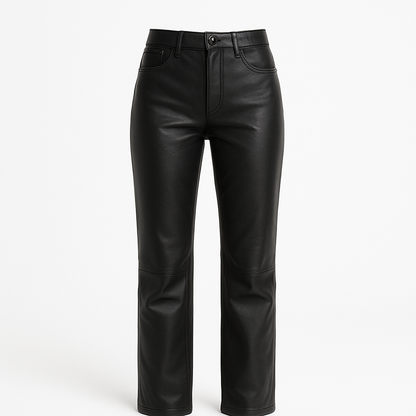 Women Classic Jet Black Leather Pants