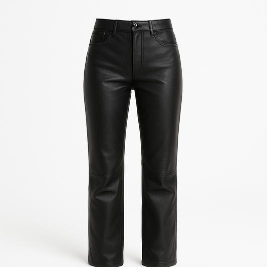 Women Classic Jet Black Leather Pants