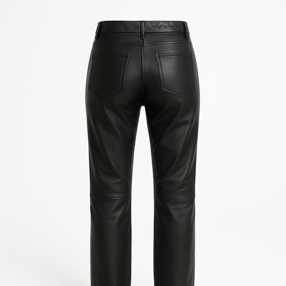 Women Classic Jet Black Leather Pants