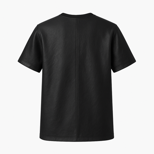 Men’s Leather T-Shirt – Black Minimalist Crewneck