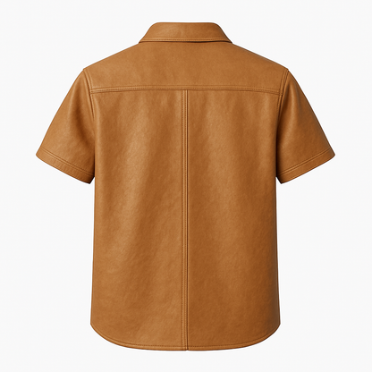Men’s Leather Shirt – Caramel Tan Short Sleeve Button-Up