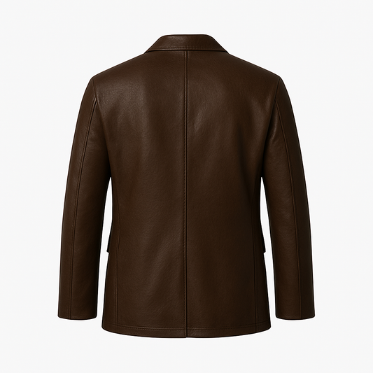 Men’s Leather Blazer – Chocolate Brown Two-Button Jacket