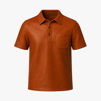 Men’s Leather Polo Shirt – Burnt Caramel Short Sleeve