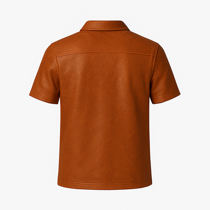 Men’s Leather Polo Shirt – Burnt Caramel Short Sleeve