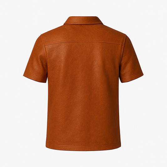 Men’s Leather Polo Shirt – Burnt Caramel Short Sleeve