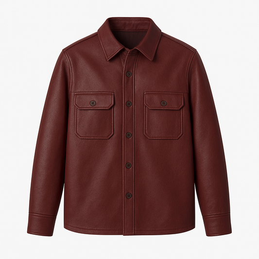 Men’s Leather Overshirt – Burgundy