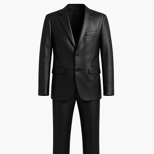 Men’s Classic Leather Suit – Jet Black Two-Piece