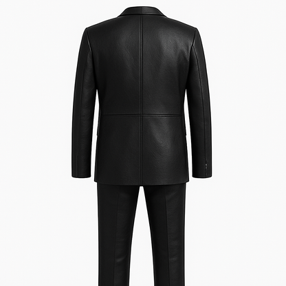 Men’s Classic Leather Suit – Jet Black Two-Piece