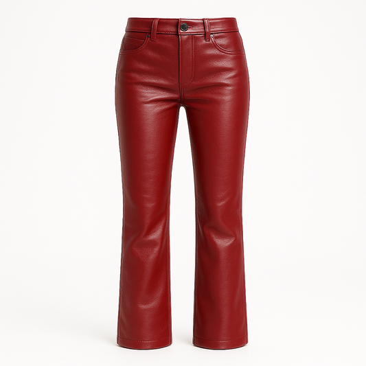High-Rise Red Faux Leather Flared Pants