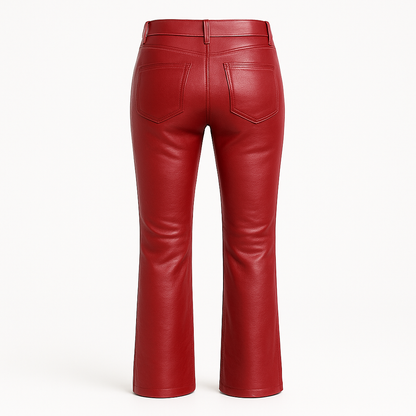 High-Rise Red Faux Leather Flared Pants