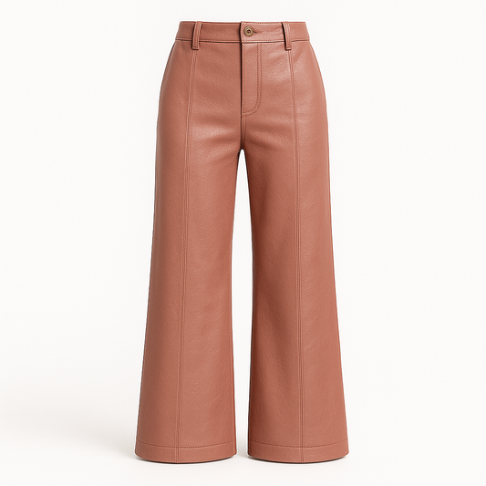 High-Waisted Faux Leather Wide Leg Pants - Rosewood Tan