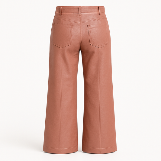 High-Waisted Faux Leather Wide Leg Pants - Rosewood Tan