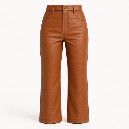 Cognac Faux Leather Wide-Leg Pants