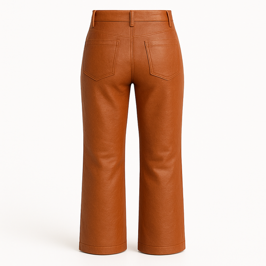 Cognac Faux Leather Wide-Leg Pants