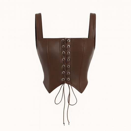 Lace-Up Leather Corset Top – Cocoa Brown