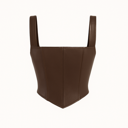 Lace-Up Leather Corset Top – Cocoa Brown