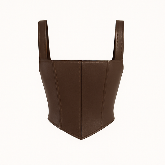 Lace-Up Leather Corset Top – Cocoa Brown