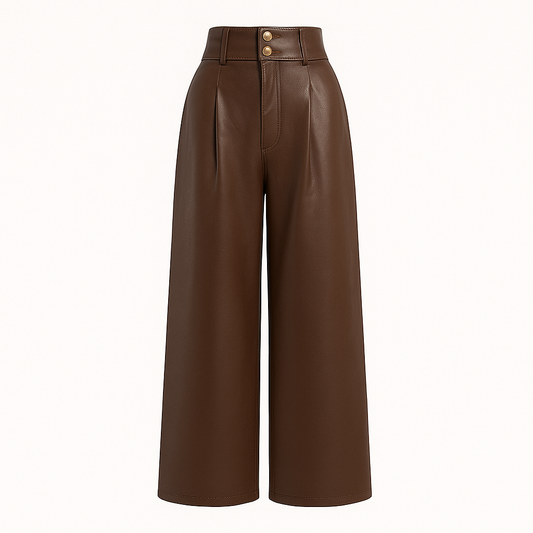 High-Waisted Wide-Leg Faux Leather Pants – Mocha Brown