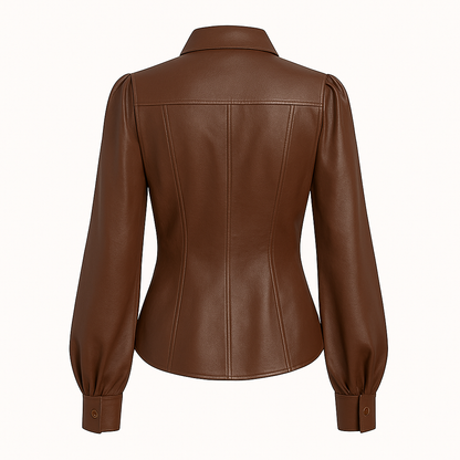 Unisex Brown Studded Leather Bomber Jacket